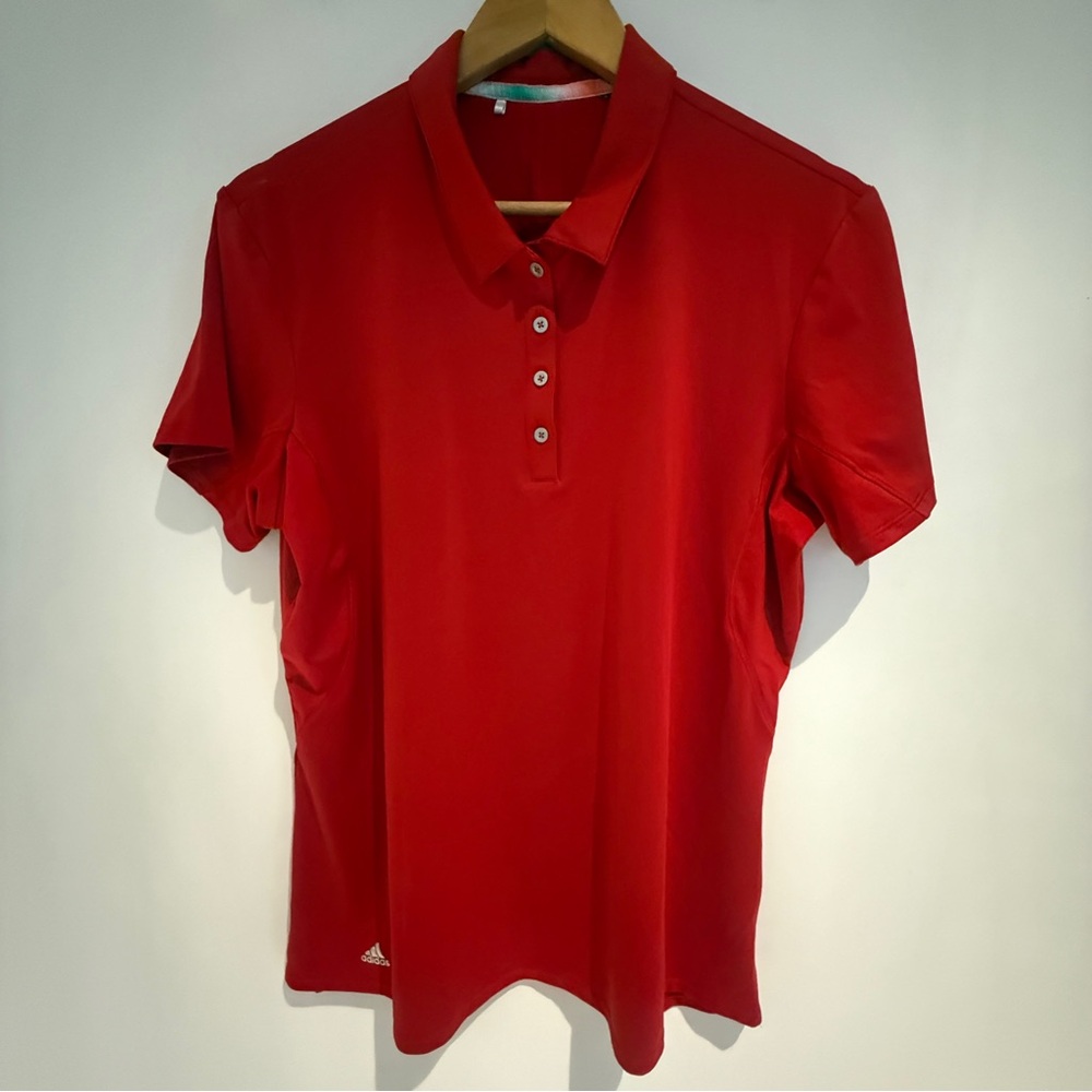 ADIDAS Women Red Short Sleeve Polo Golf Shirt Size Large